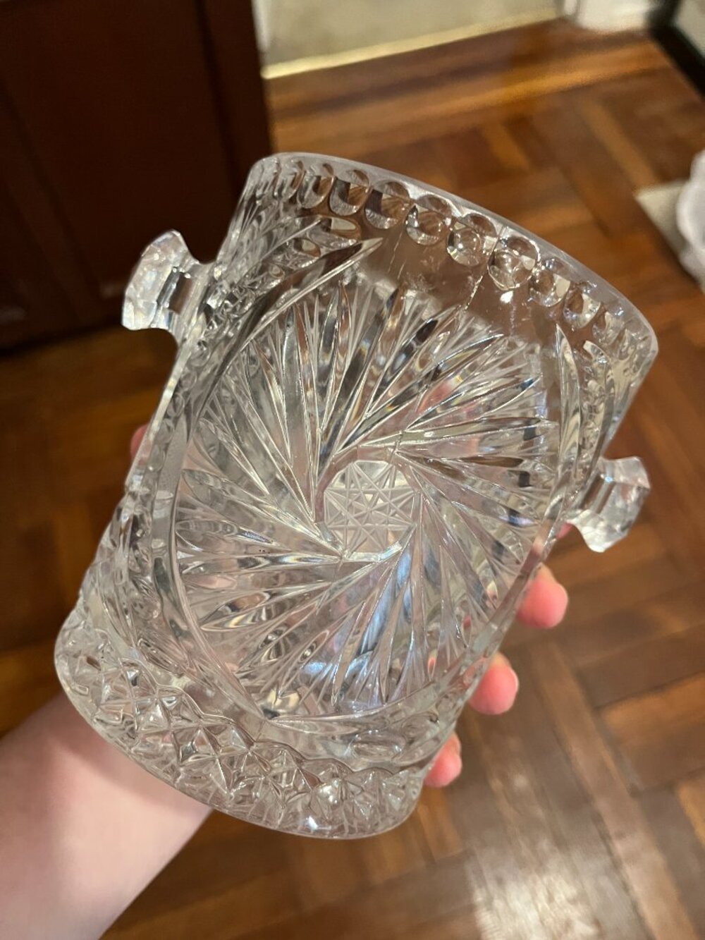 Vintage Heavy Cut Lead Crystal Ice Bucket Pinwheel Pattern‎ Barware 5x5 Inches